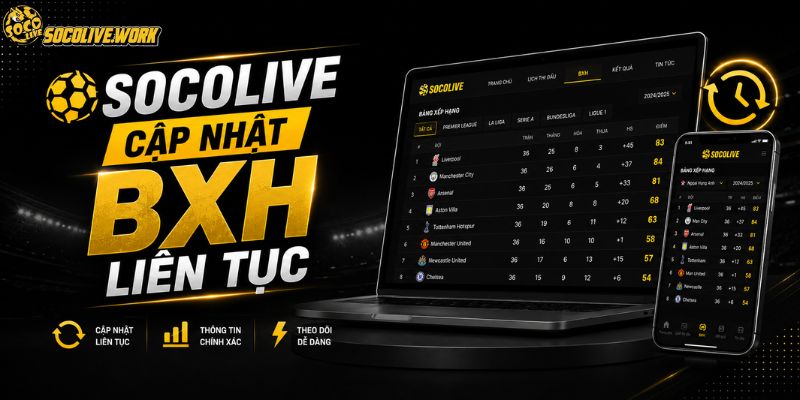 SOCOLIVE cập nhật BXH liên tục